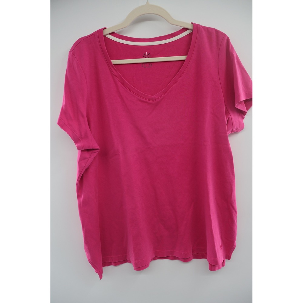 Isaac Mizrahi Live Essentials Pima Cotton V Neck Tee 1X Hot Pink Top